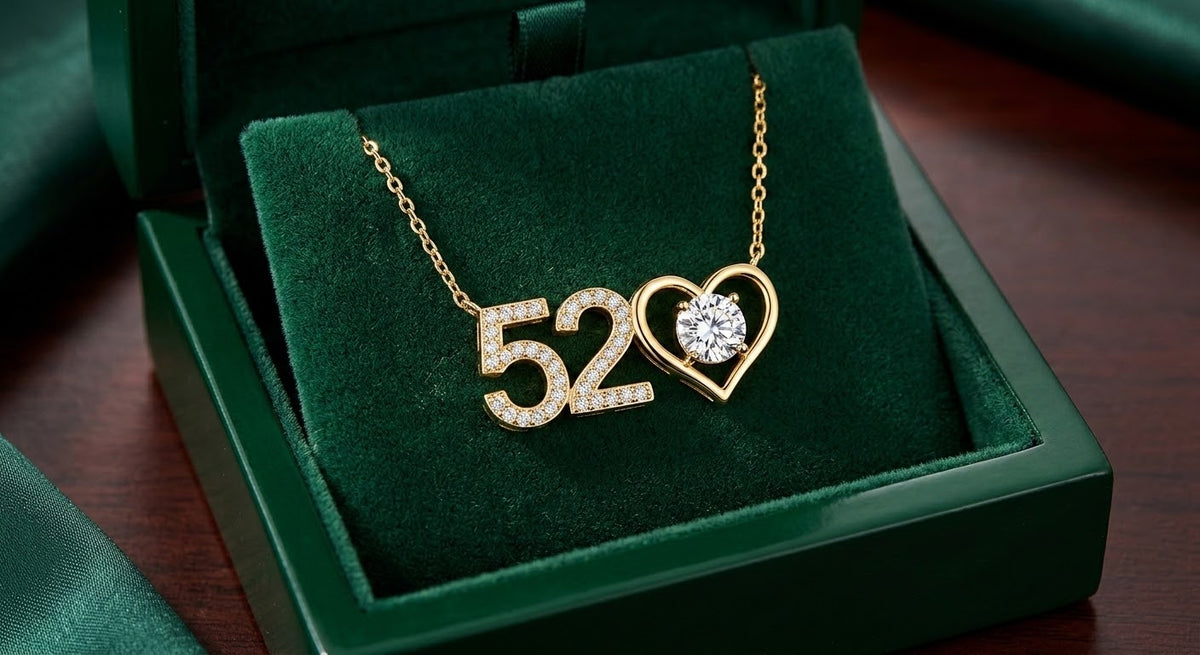 Gold-tone '520' heart love pendant necklace with crystal embellishments