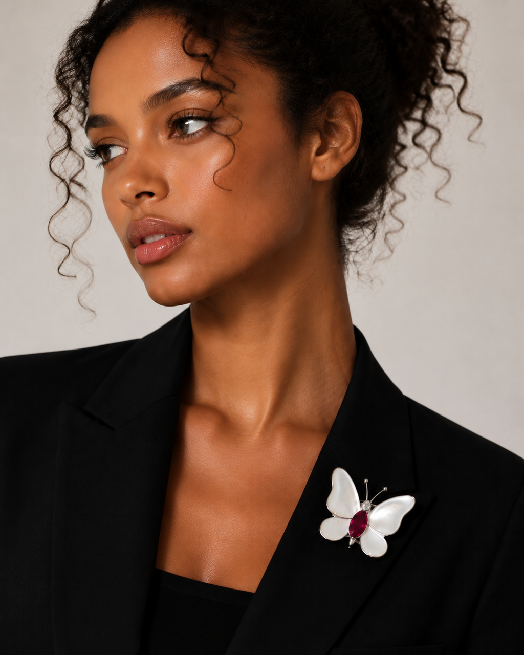 Luxury Butterfly Brooch Set – Pearl Wings with Ruby Gemstone, Elegant Jewelry for Women