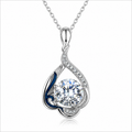 Elegant Cultivated Diamond Teardrop Pendant Necklace – Silver & Blue Enamel Accent  3.36 Carats