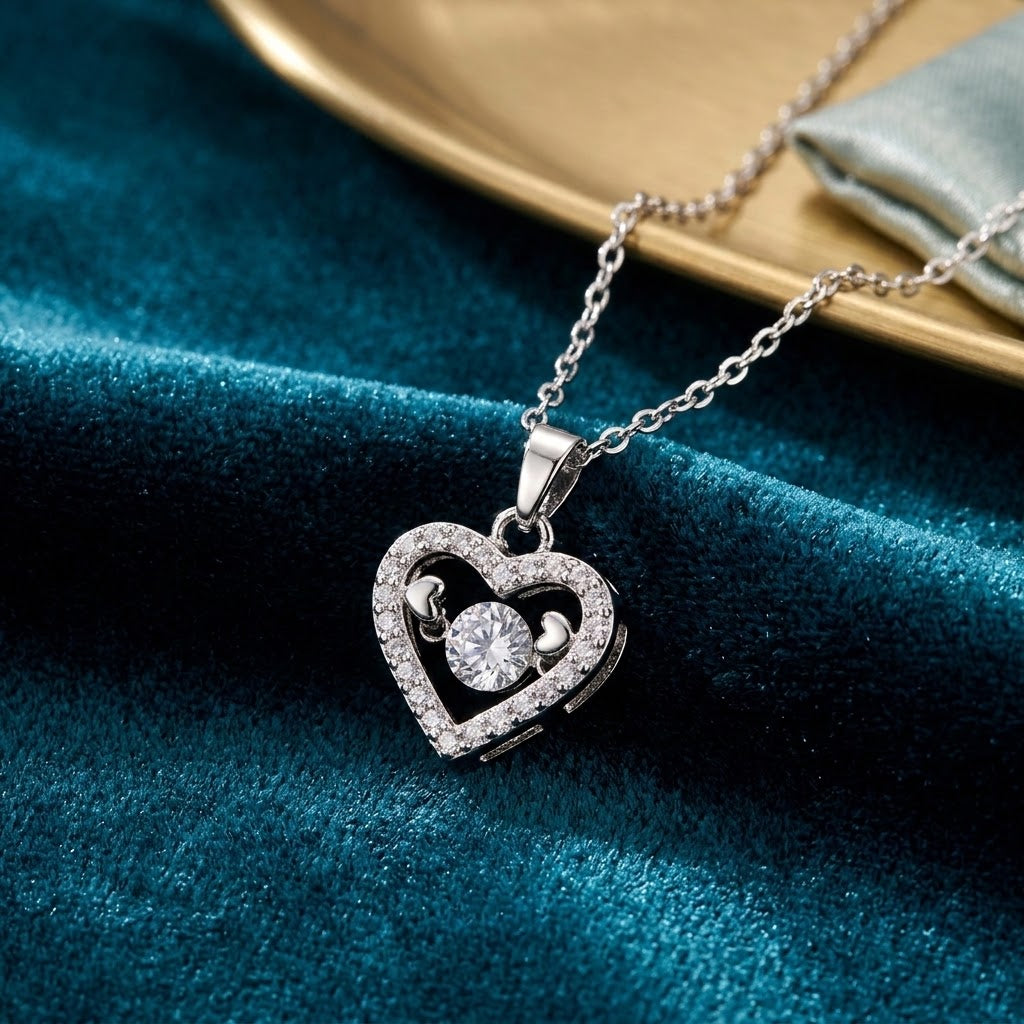Sterling silver mini heart necklace with sparkling heart pendant and fine chain