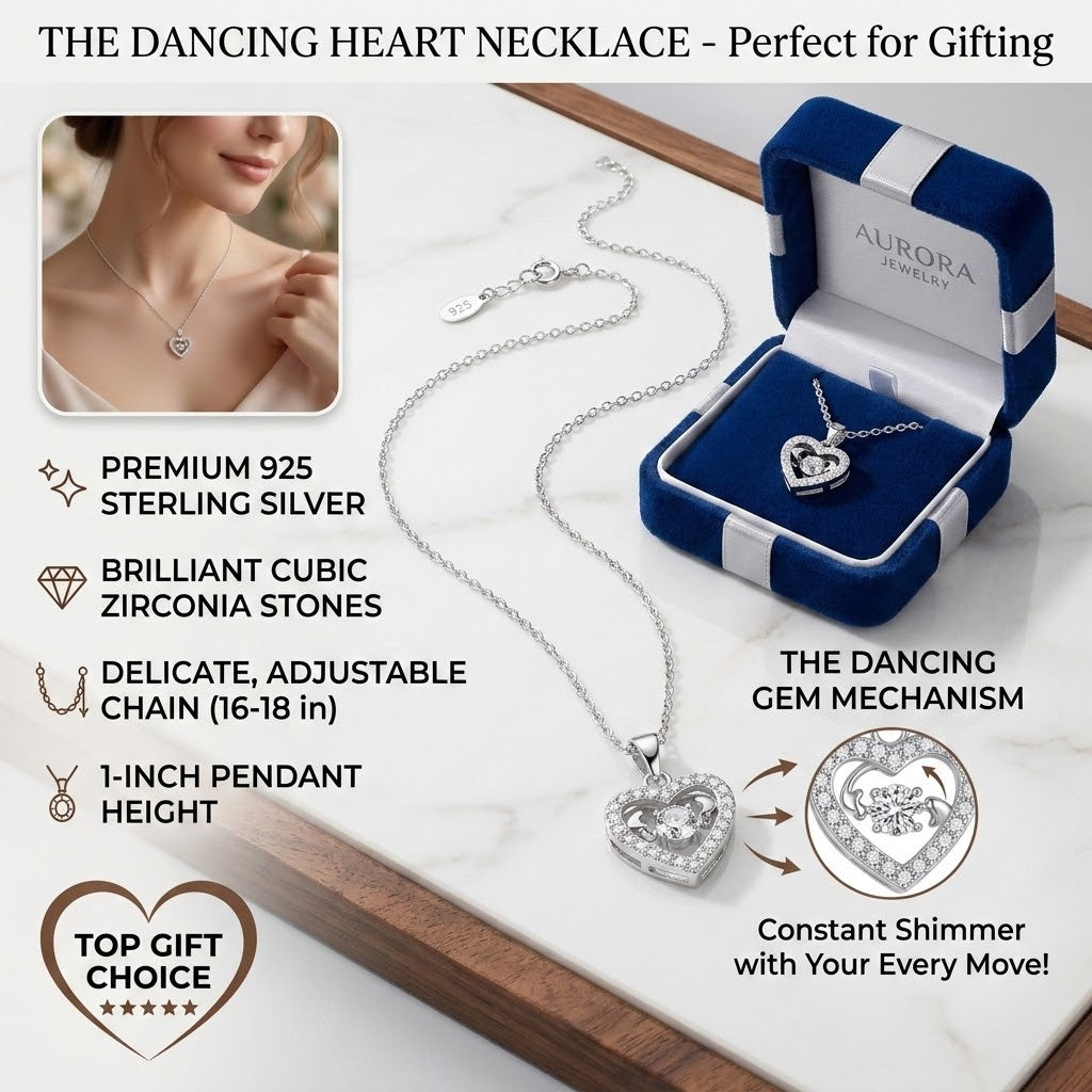 Heart necklace in gift box with silver chain and sparkling heart pendant