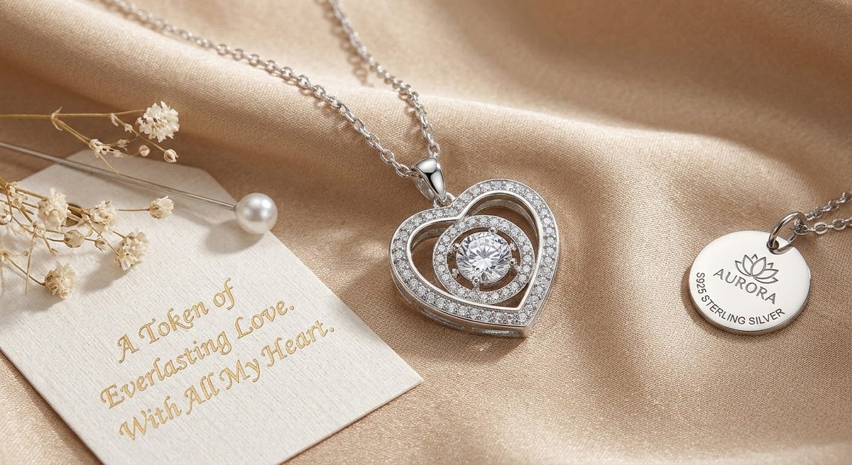 Heart pendant necklace with layered rhinestone hearts and fine chain