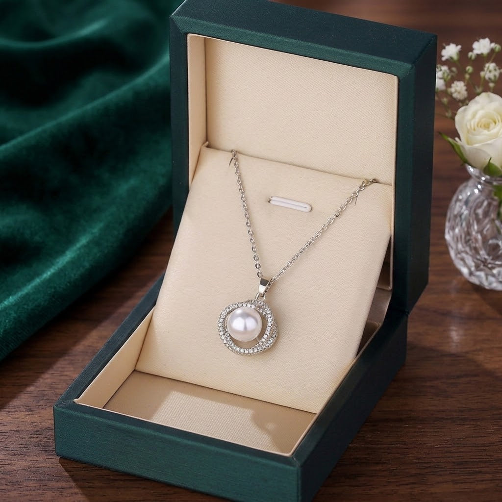 Pearl charm pendant necklace in a gift box