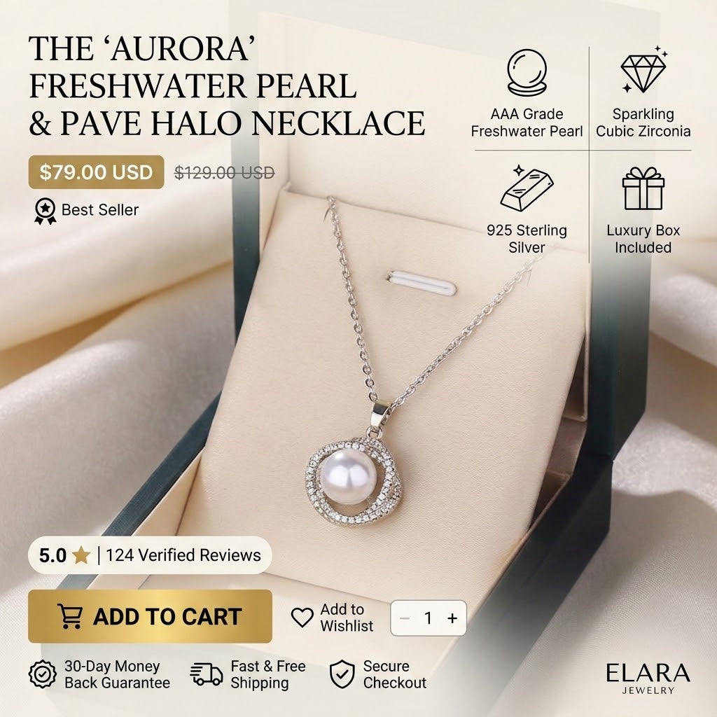 Pearl pendant necklace with cubic zirconia halo and sterling silver chain