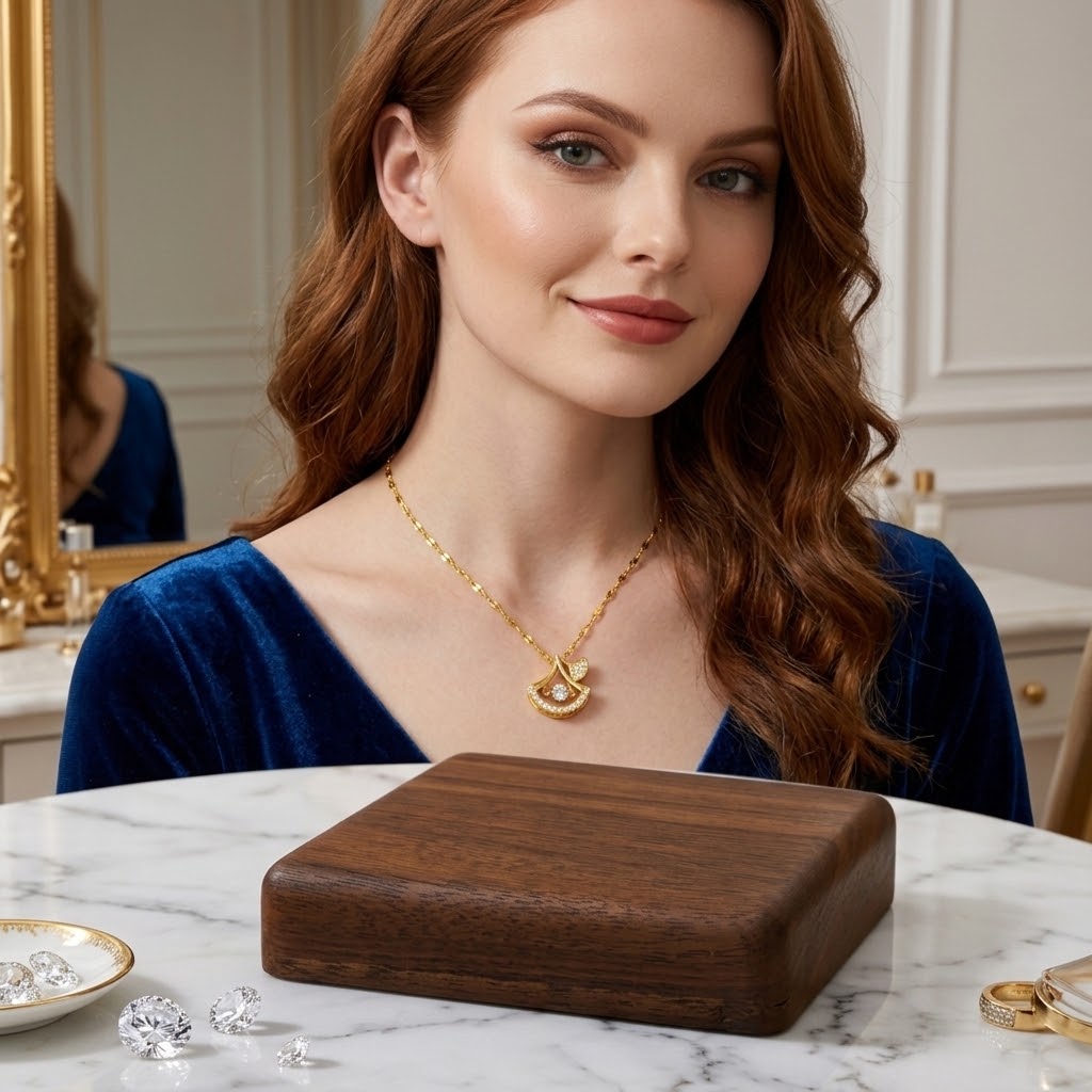 Gold ginkgo leaf duo pendant necklace worn with a delicate chain and crescent charm