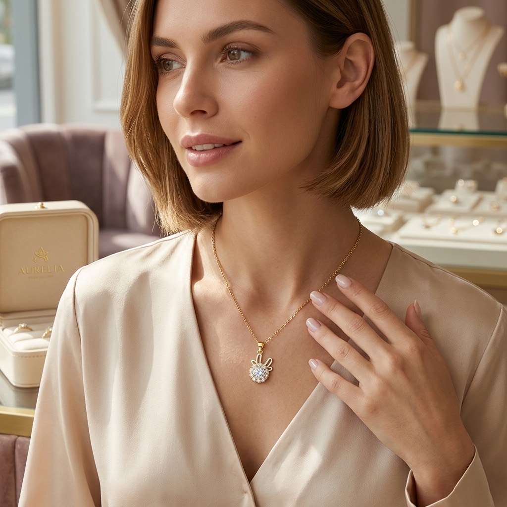 Dainty botanical flower pendant necklace with gold chain and floral charm